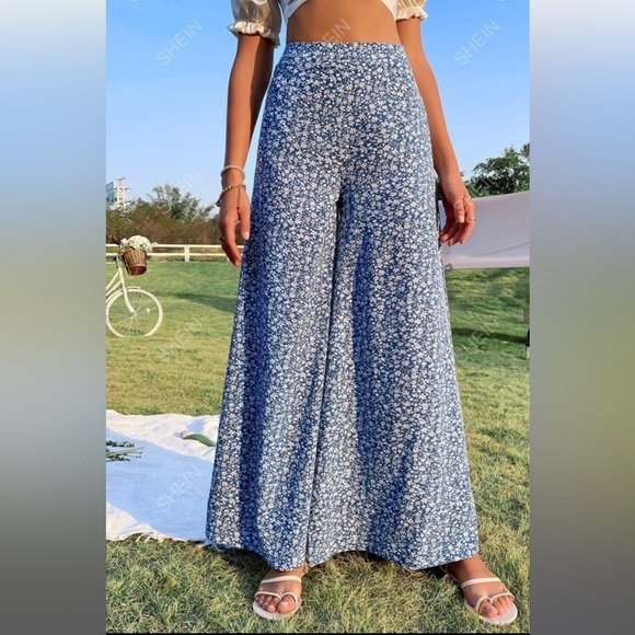 SHEIN Spring Break Ditsy Floral Wide Leg Pants - Picture 3 of 10